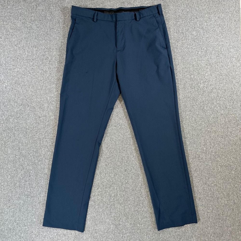Perry Ellis Pants Mens 34x32 Portfolio Slim Fit Blue Flex Stretch Business